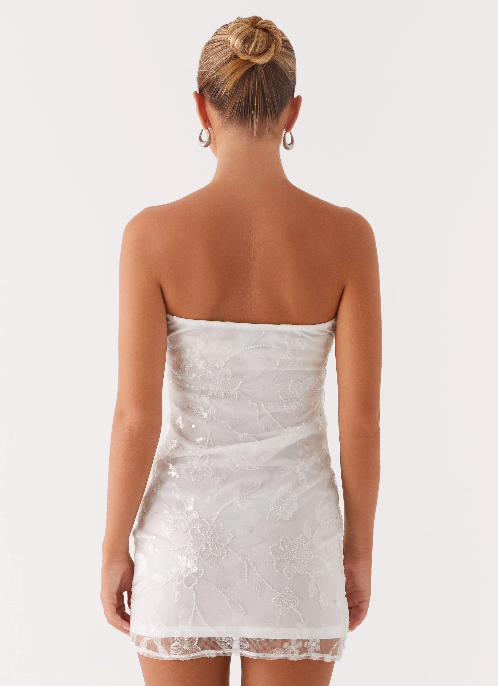 Feminine Details Moorey Beaded Mini Dress - White Silver