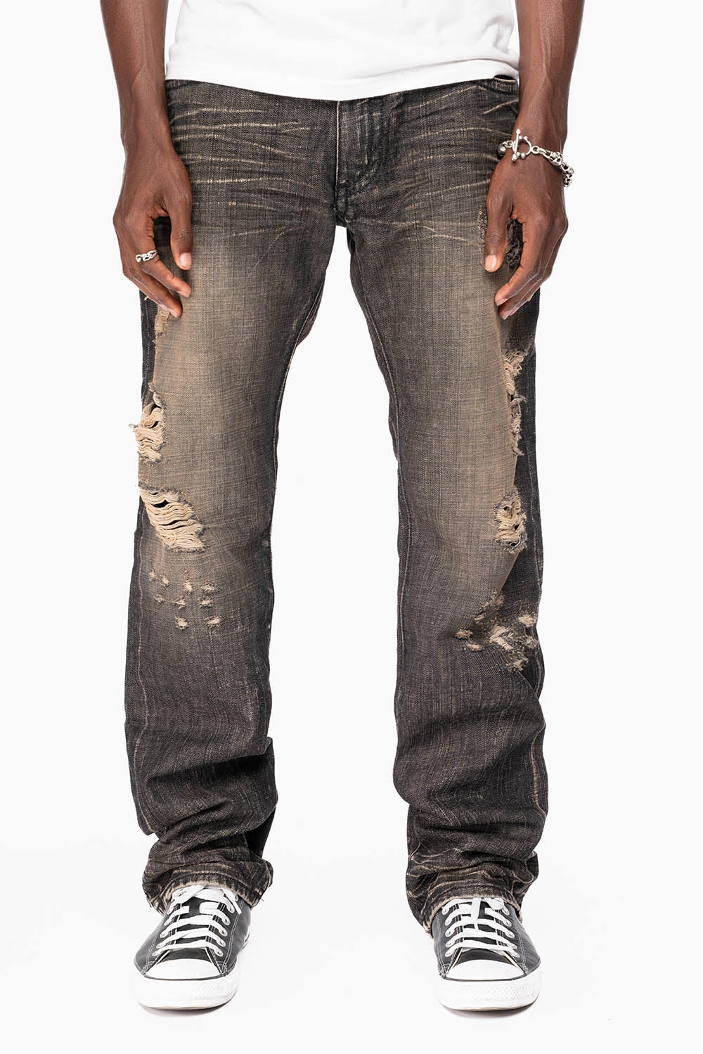 Street Fashion Affordable LIMITED EDITION STRAIGHT LEG  JEANS IN CHARCOAL MODOC BROKEN WASH WITH CRYSTALS AND  NAILHEAD