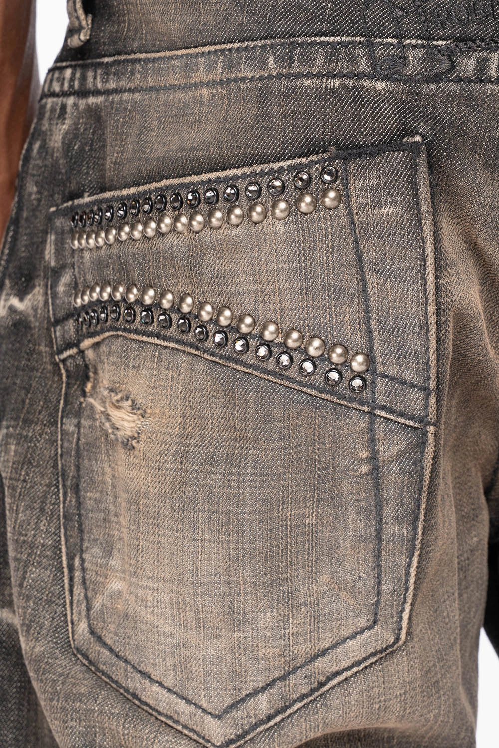 Sleek Comfort Artist Vibe Durable LIMITED EDITION STRAIGHT LEG  JEANS IN CHARCOAL MODOC BROKEN WASH WITH CRYSTALS AND  NAILHEAD