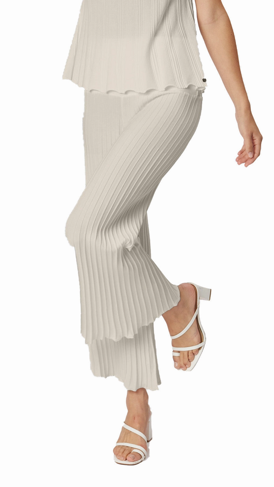 Julia Plisse-Look Full Length Wide Leg Pants, Beige Quick Release Buckle