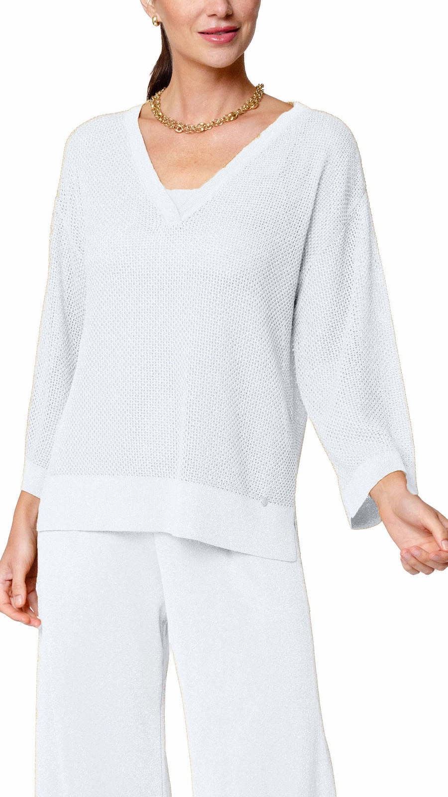 Angelina Mesh Top - Silver White Trendy Fit Microfiber Material