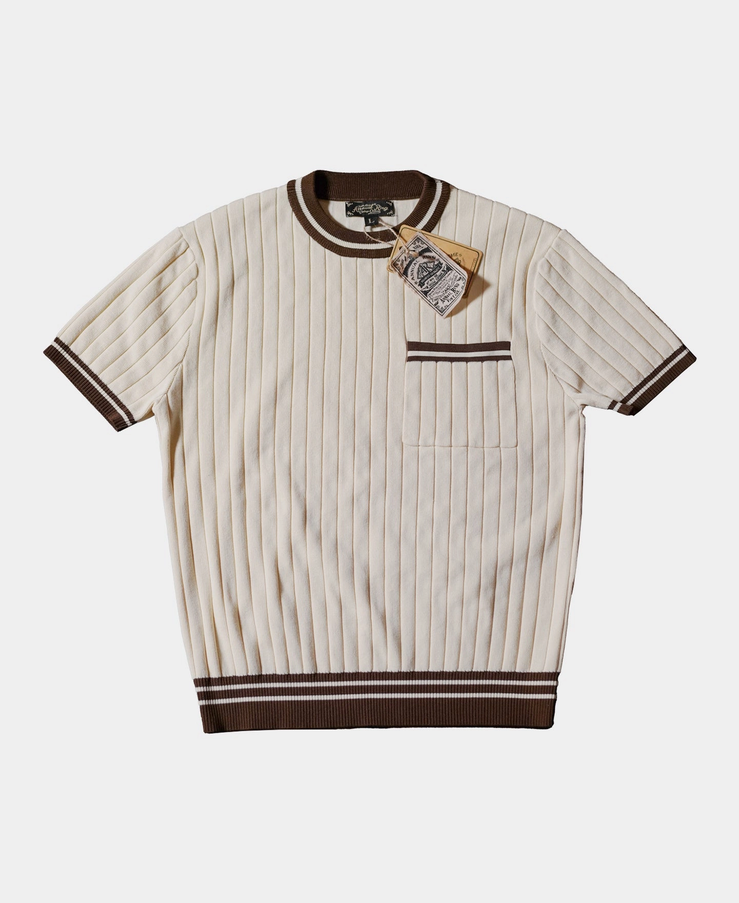 Contrast Ribbed Crew Neck Knit T-Shirt Relaxed and Easy Effortless Fit