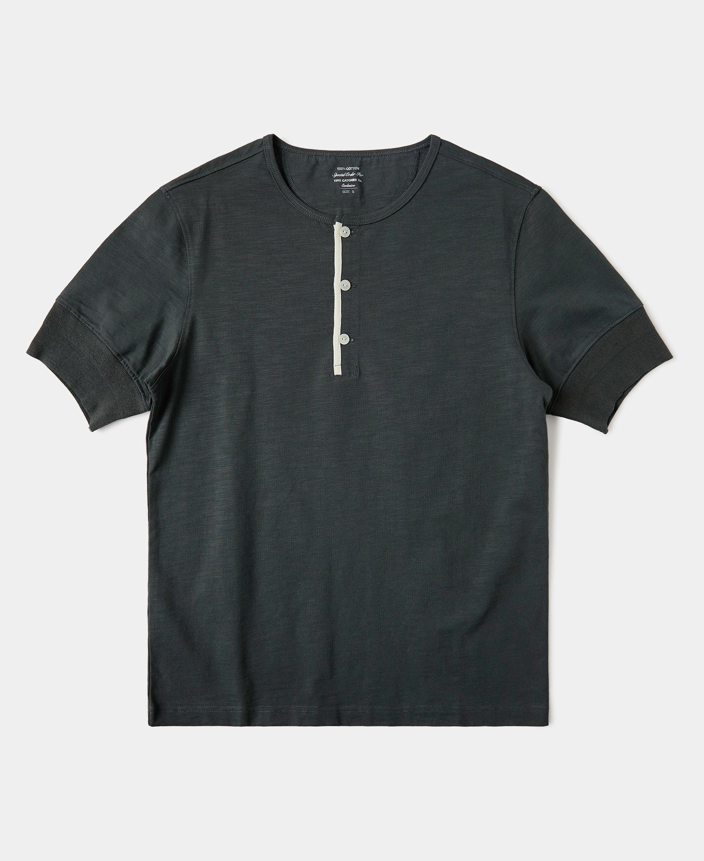 Versatile Comfort Style Daily Comfort 1900s 9.8 oz Slub Cotton Henley T-Shirt - Vintage Black