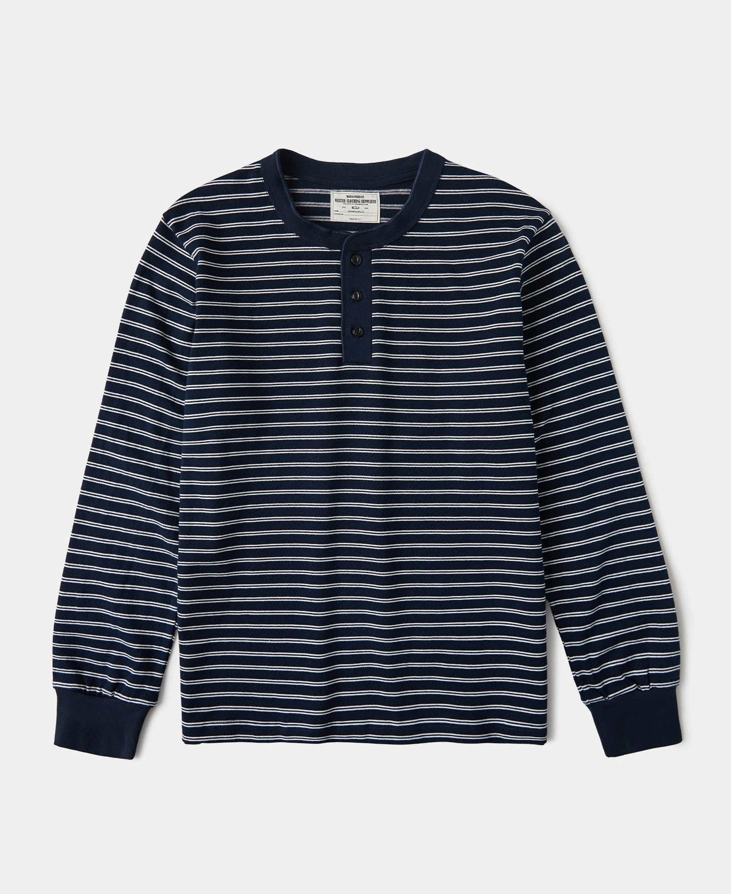 Breton Striped Henley Long Sleeve T-Shirt - Navy/White Casual Choice Wear Minimal Comfort Wear