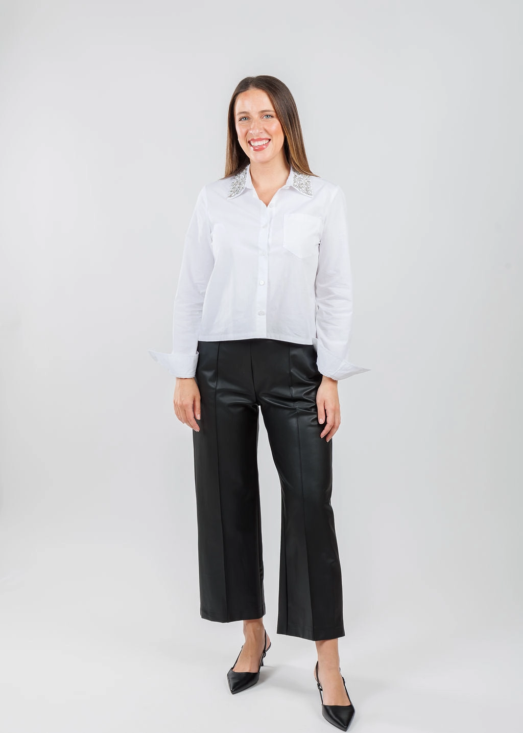 Perfect Comfort Fit Weekend Ready Chiara Crop Vegan Leather Pants - Black