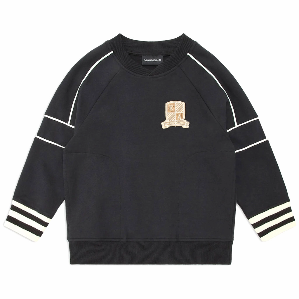 Curved Hem Design Emporio Armani Junior Oversized Sweatshirt In Jersey With Logo Crest Patch