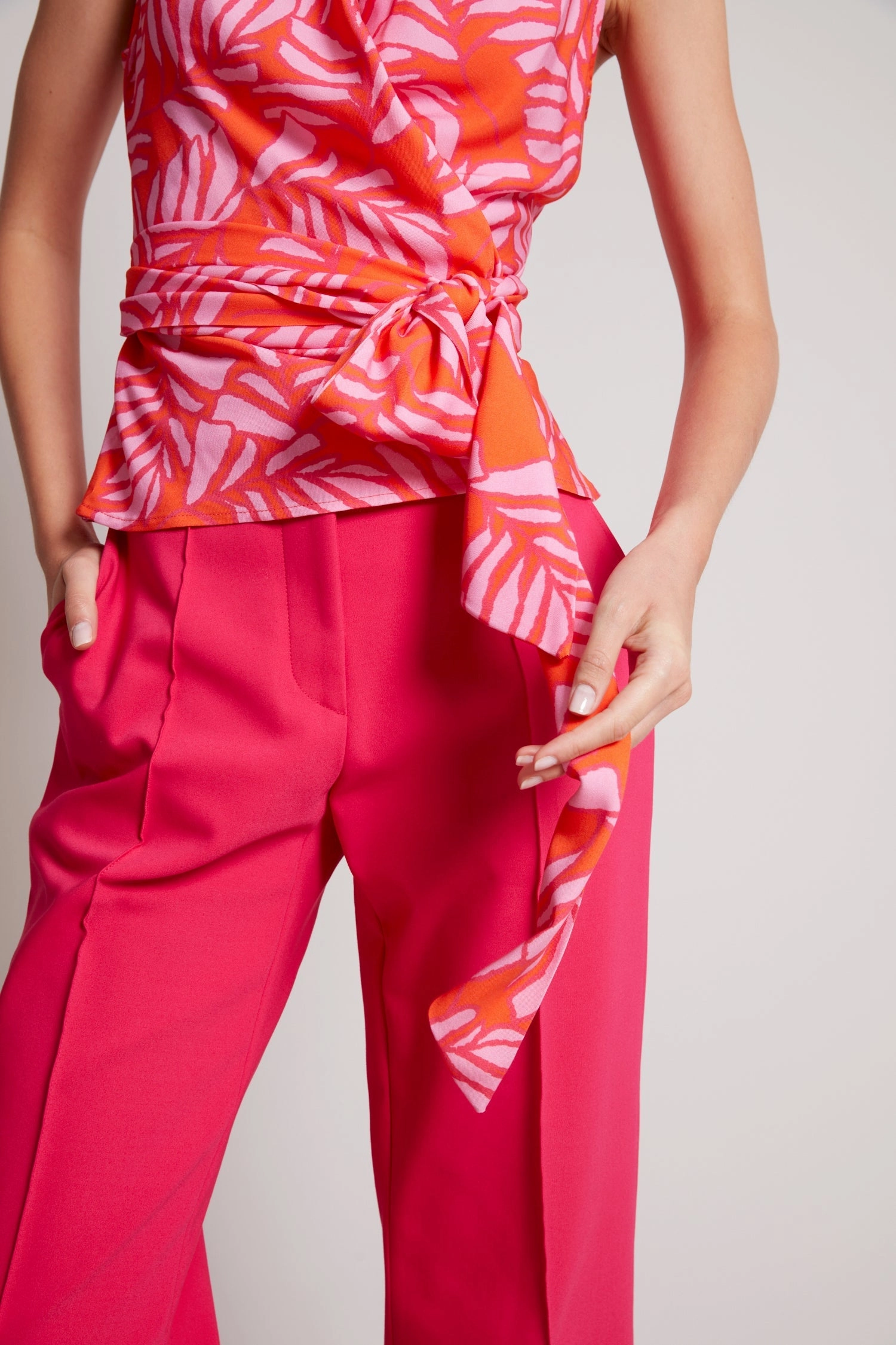 Remi Sleeveless Wrap Top - Tropical Pink/Tangerine Contemporary Look Traveler??s Choice