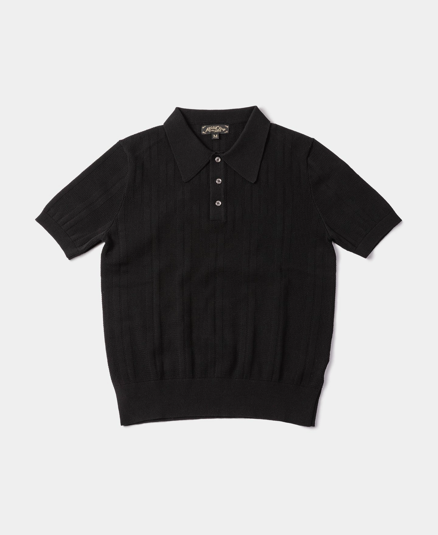 PocketDetail Classic Layer Wear Retro Knitted Jacquard Polo Shirt - Black