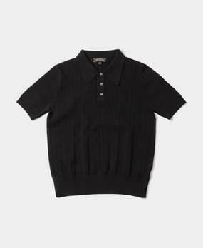 Breathable Cotton Fabric Retro Knitted Jacquard Polo Shirt - Black