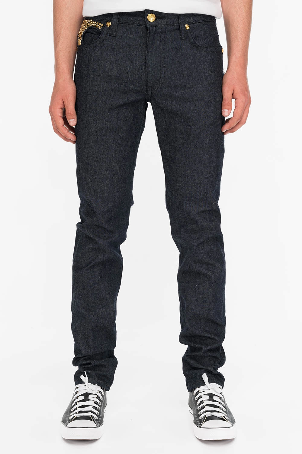 Professional Wear Urban Explorer Road Trip Affordable MENS RAW DENIM SLIM FIT KILLER FLAP JEANS WITH GOLD WINGS AND CRYSTALS