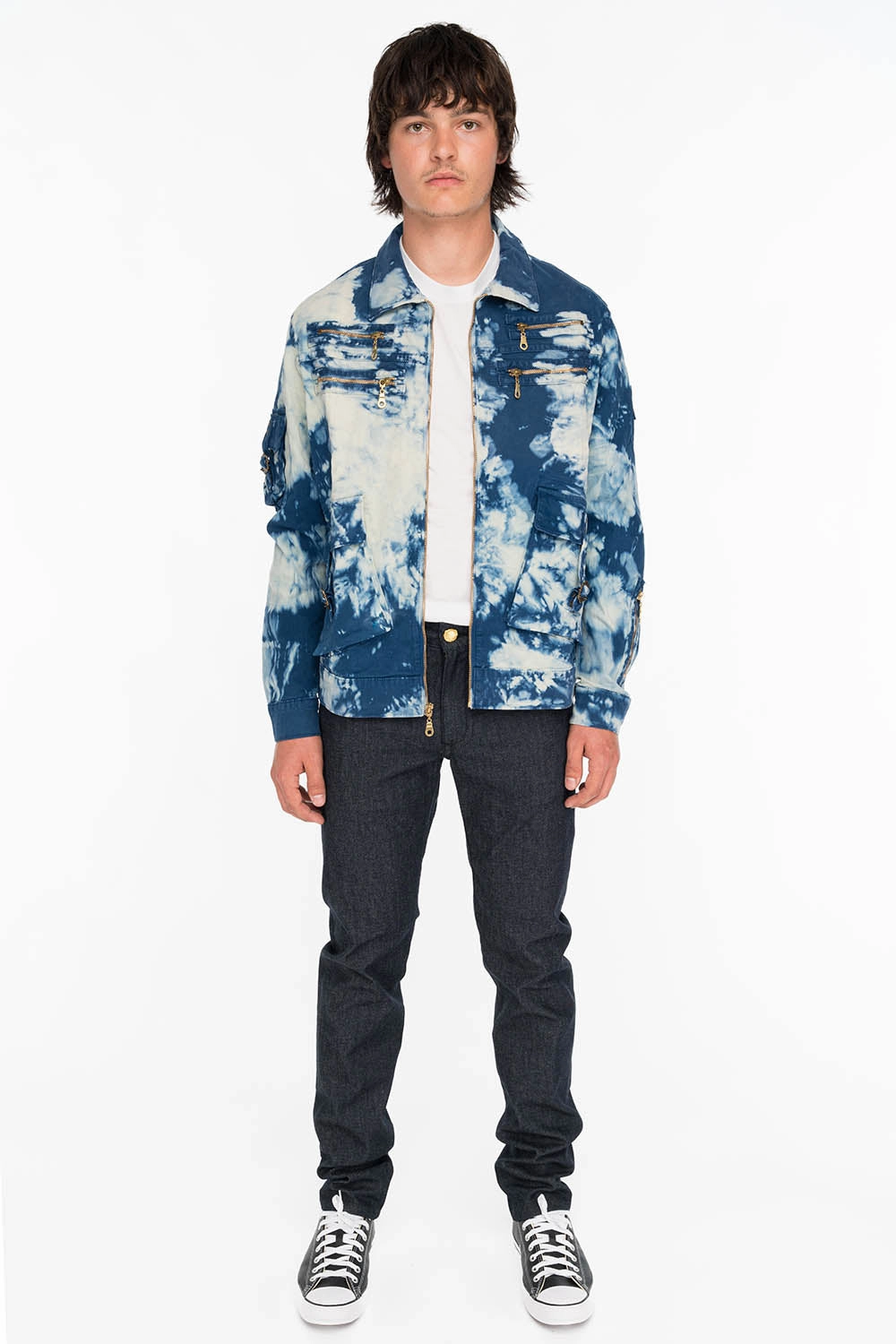 Modern Cut Party Look Weekend Warrior MENS RAW DENIM SLIM FIT KILLER FLAP JEANS WITH GOLD WINGS AND CRYSTALS