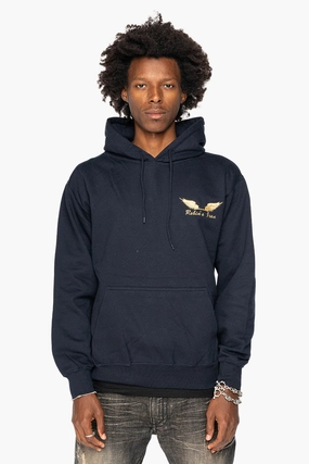 ROBIN??S JEAN PULLOVER HOODIE IN NAVY WITH GOLD WINGS EMBROIDERY product formal casual harmony product gift worthiness