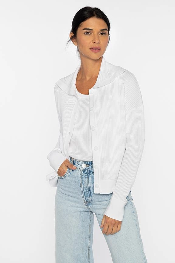Cozy Flex Wear Rib Button Collar Cardigan