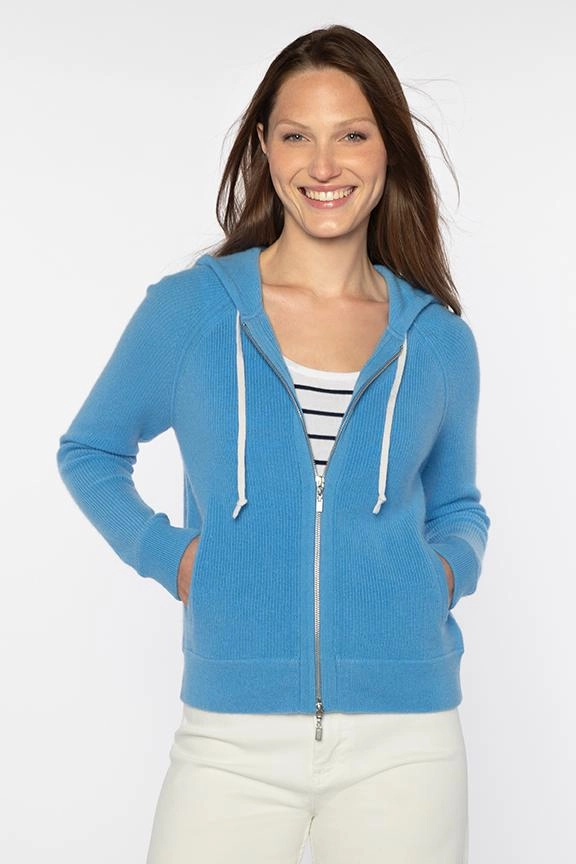 Rib Zip Hoodie - Azul Eco Certified Fabrications Eco Friendly Knitwear