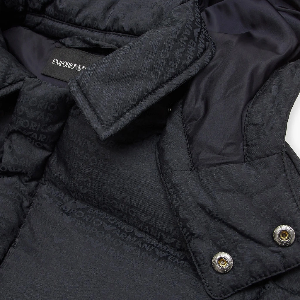 Lightweight Polyester Blend Easy Care Material Emporio Armani Junior Asv Nylon Puffer Jacket With Logo Lettering, Hood And Recycled Down
