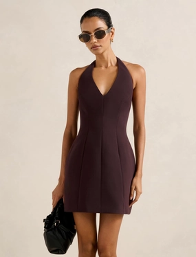 Linen Soft Layered Form Riley Petite Structured Halter Mini Dress