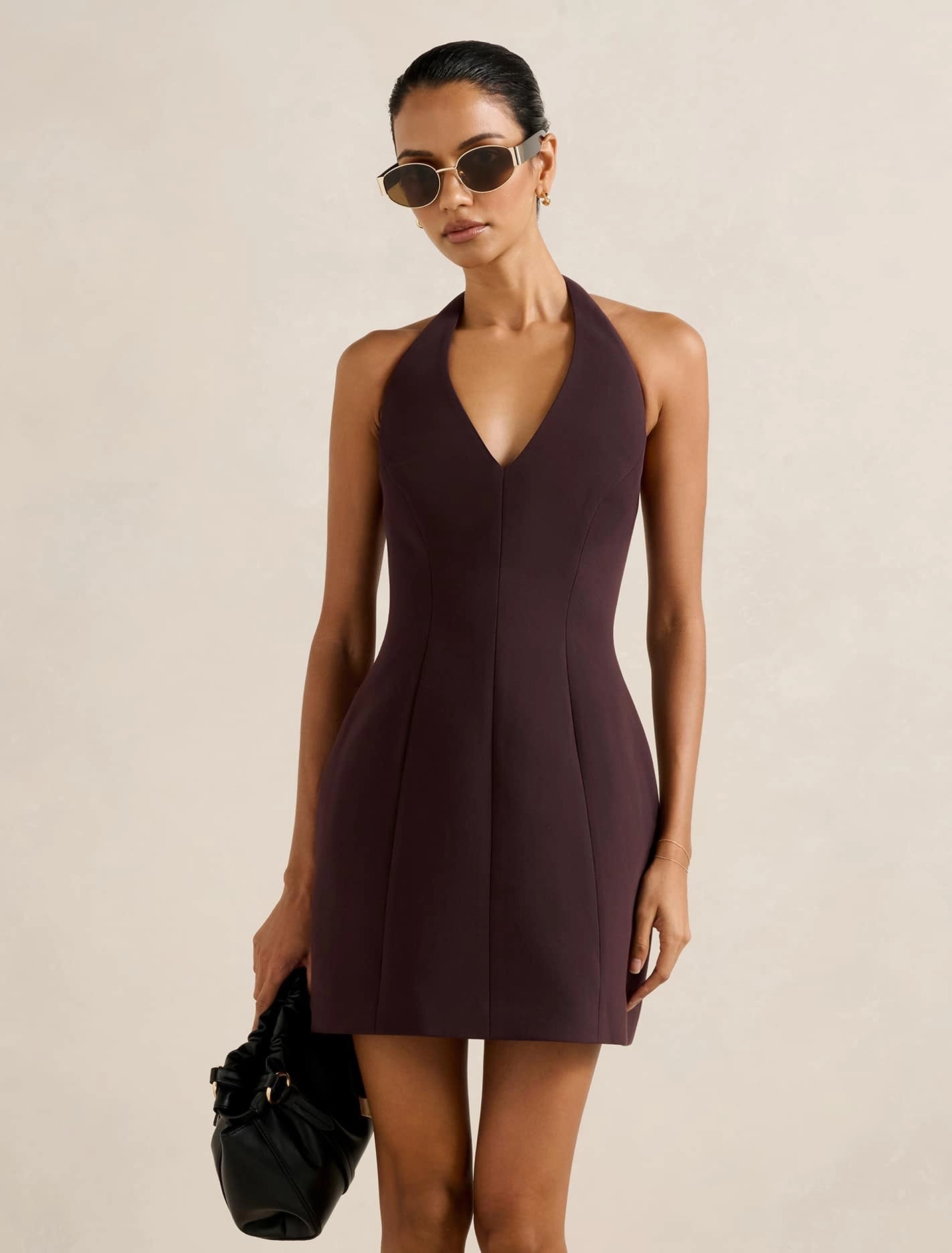 Linen Soft Layered Form Riley Petite Structured Halter Mini Dress