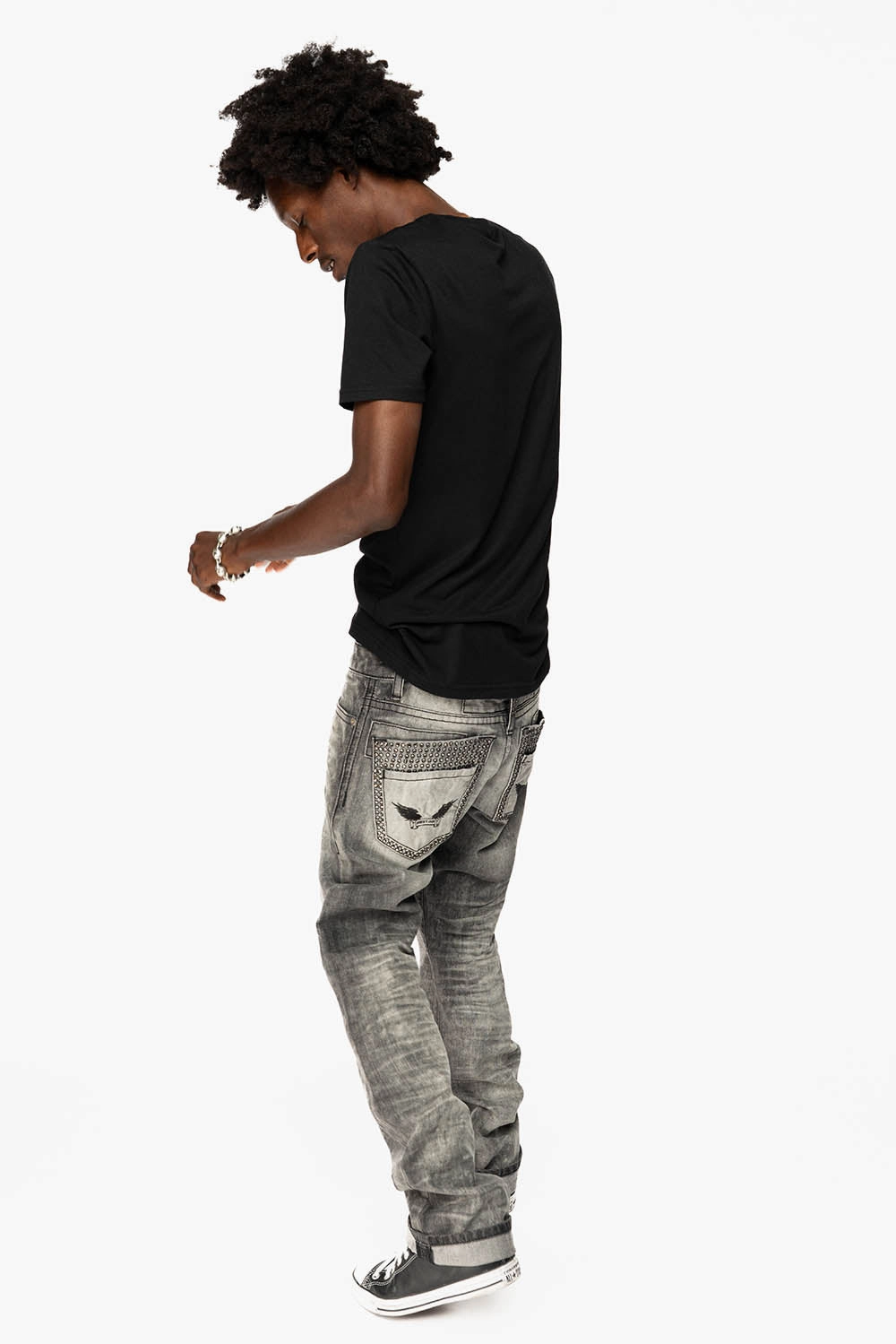 Artist Vibe Comfy Holiday Vibes High Quality MENS DOUBLE BACK POCKET JEANS LIMITED EDITION WITH  BLK DIAMOND CRYSTALS IN CHEROKEE WASH