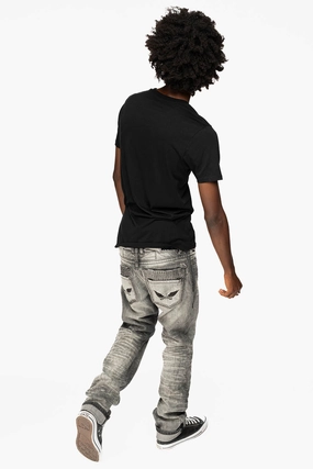 MENS DOUBLE BACK POCKET JEANS LIMITED EDITION WITH  BLK DIAMOND CRYSTALS IN CHEROKEE WASH Reinforced Pockets Smart Style