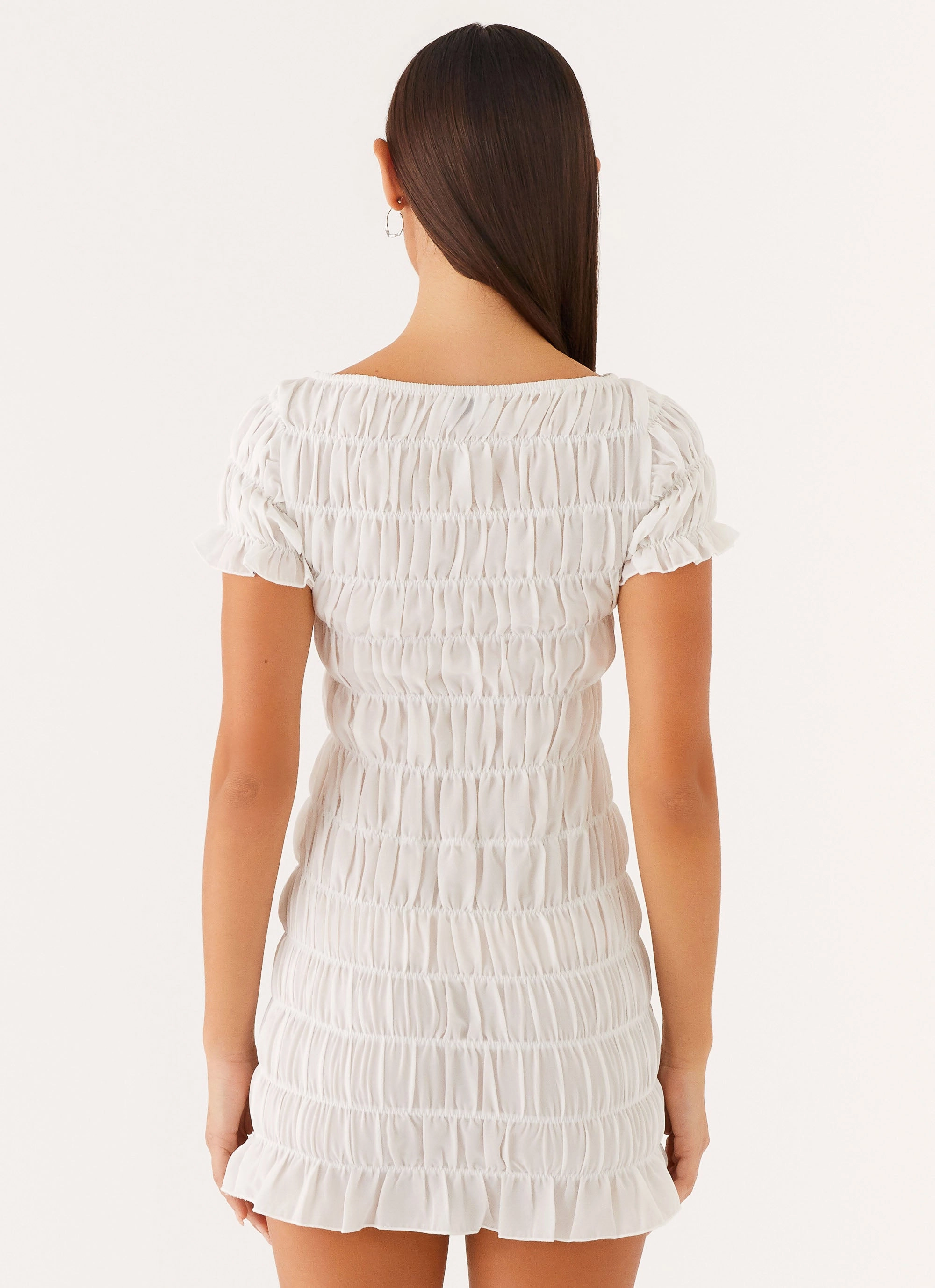 Rita Ruched Mini Dress - White Relax Piece Cool Elegance