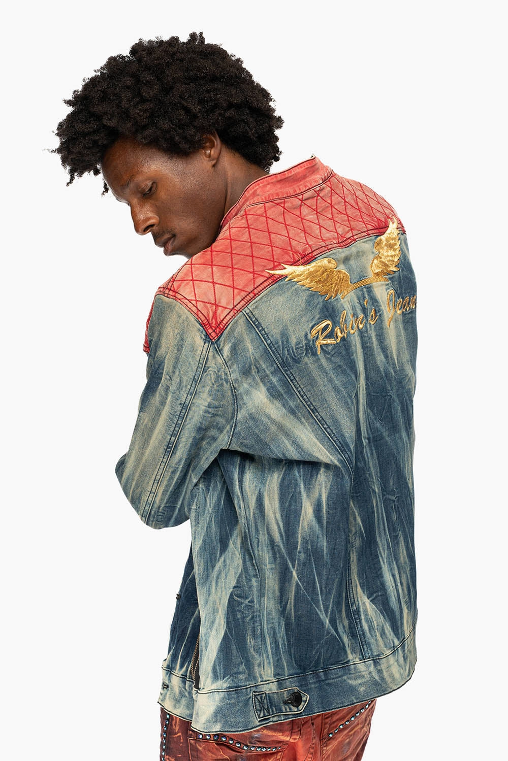 ROBIN??S DENIM JACKET WITH ZIPPER AND RED PADDED INSERT SeamlessShoulderPanels