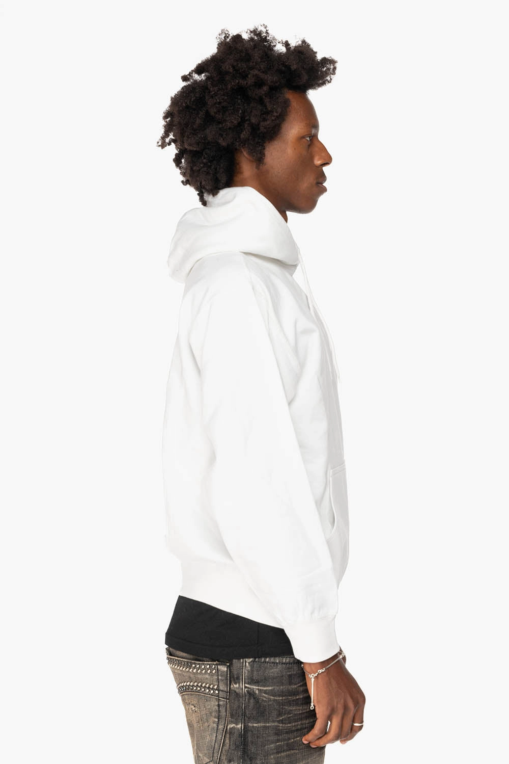 ring accents product handmade uniqueness ROBIN??S JEAN PULLOVER HOODIE IN WHITE WITH GOLD WINGS EMBROIDERY