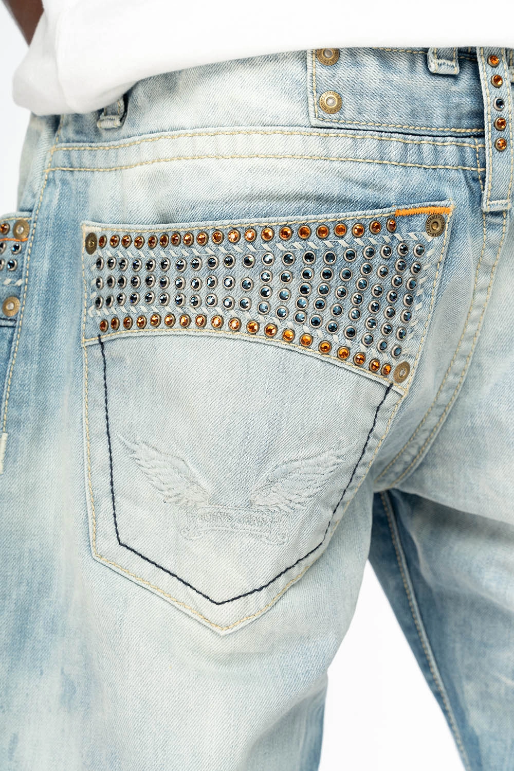 ROBIN??S LIMITED EDITION CHEROKEE BLUE WASH WITH MONTANA AND ORANGE CRYSTALS Comfortable Outfit