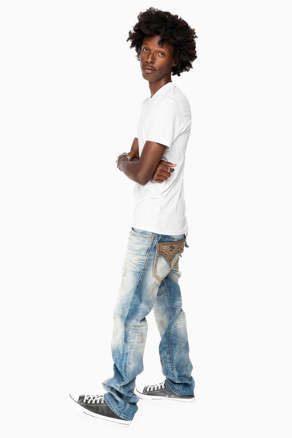 Chill Mode Parent Style Trendy Breathable ROBIN'S LIMITED EDITION JEANS IN AQUARAMA WASH WITH STUDS AND CRYSTALS