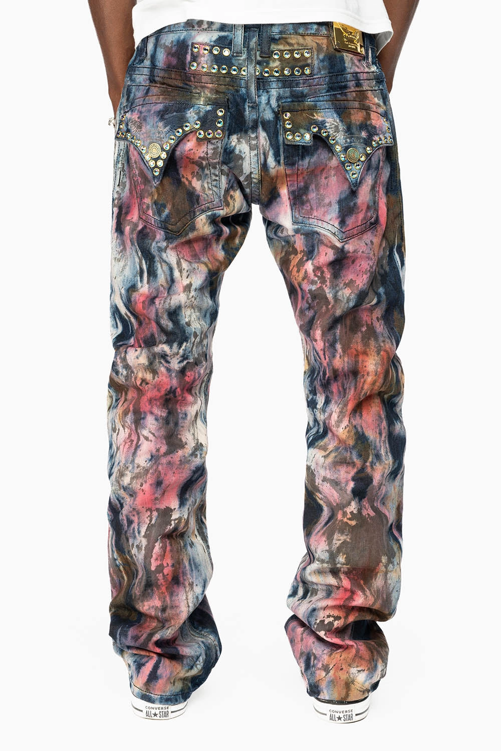 Adaptive Stretch Fabric ROBIN'S LIMITED EDITION  JEANS IN BABA RED WASH WITH TANZANITE CRYSTALS