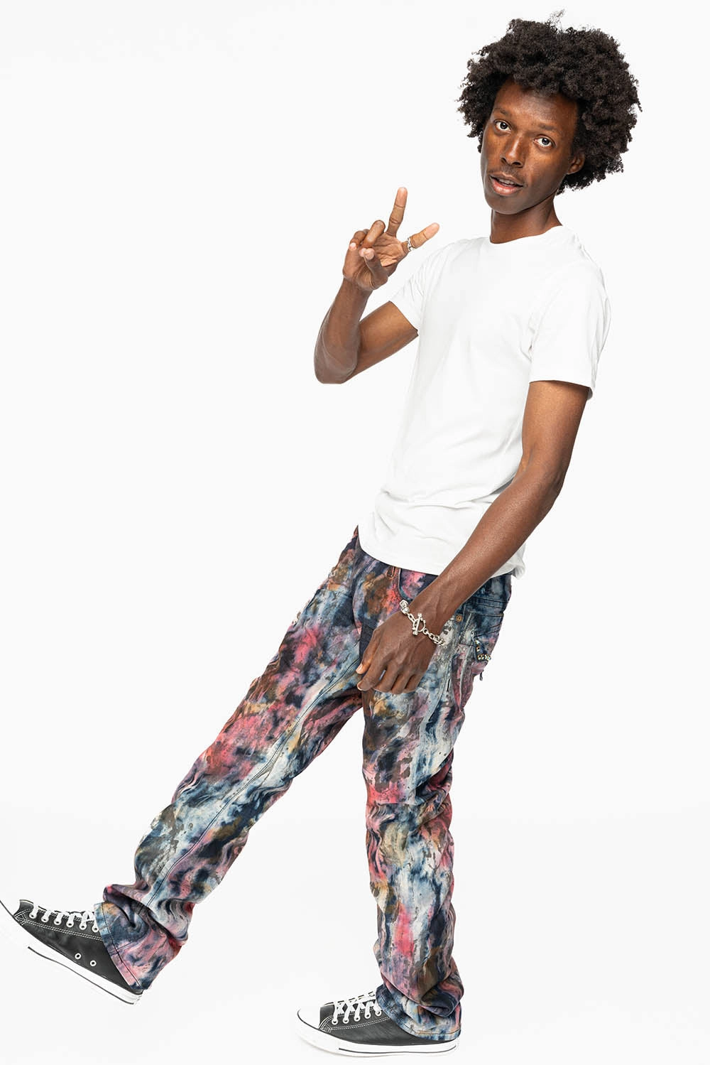 ROBIN'S LIMITED EDITION  JEANS IN BABA RED WASH WITH TANZANITE CRYSTALS Neutral Outfit Plain Comfort