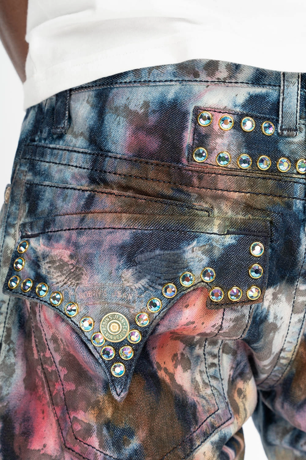Party Look Weekend Warrior ROBIN'S LIMITED EDITION  JEANS IN BABA RED WASH WITH TANZANITE CRYSTALS