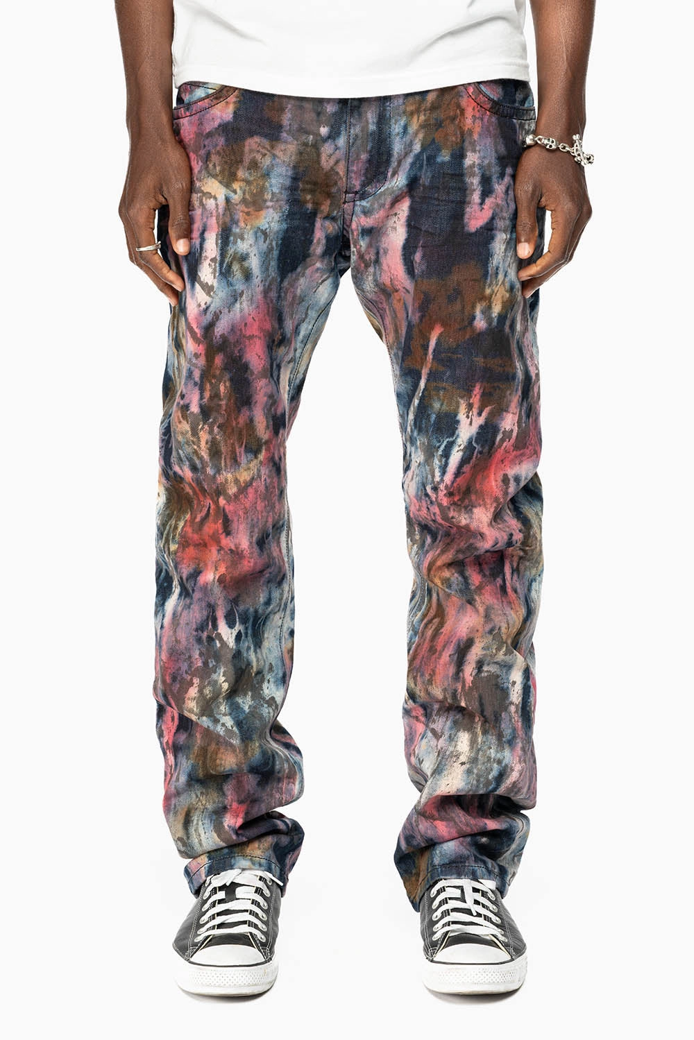 ROBIN'S LIMITED EDITION  JEANS IN BABA RED WASH WITH TANZANITE CRYSTALS Shrink Resistant Denim