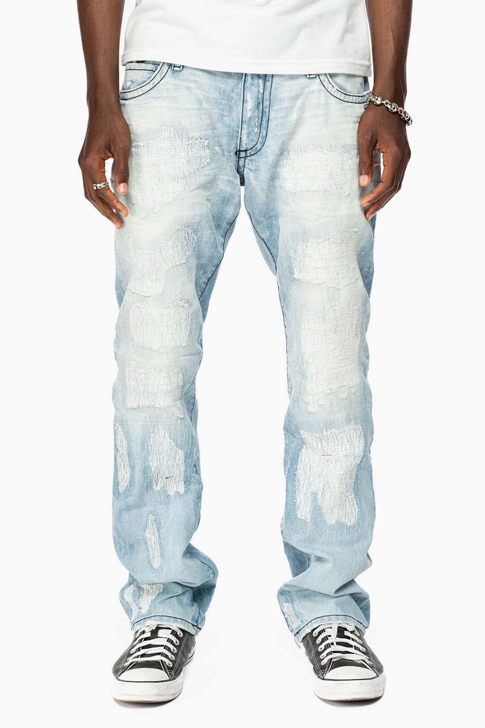 ROBIN'S LIMITED EDITION REPAIRED JEANS IN 5D LIGHT BLUE WASH Chic Essentials Sanded Seam Comfort