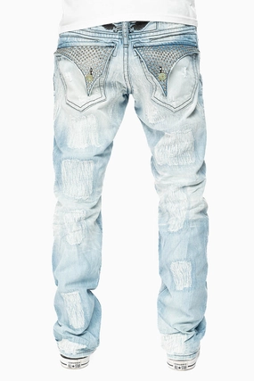 Polished Look Fresh casual ROBIN'S LIMITED EDITION REPAIRED JEANS IN 5D LIGHT BLUE WASH WITH CLEAR DIAMOND CRYSTALS