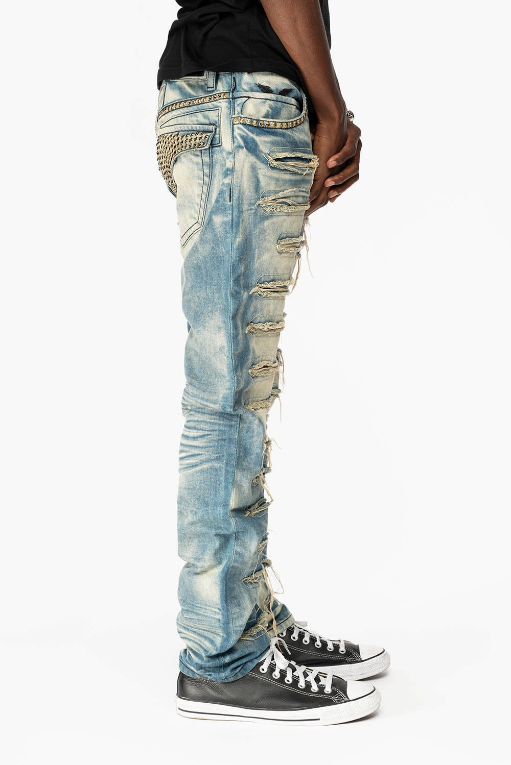 ROBIN'S NEW VINTAGE EDITION RIPPED JEANS WITH SMOKEY TOPAZ CRYSTALS IN OMAHA WASH Neutral Lightweight Universal Fit Sizing