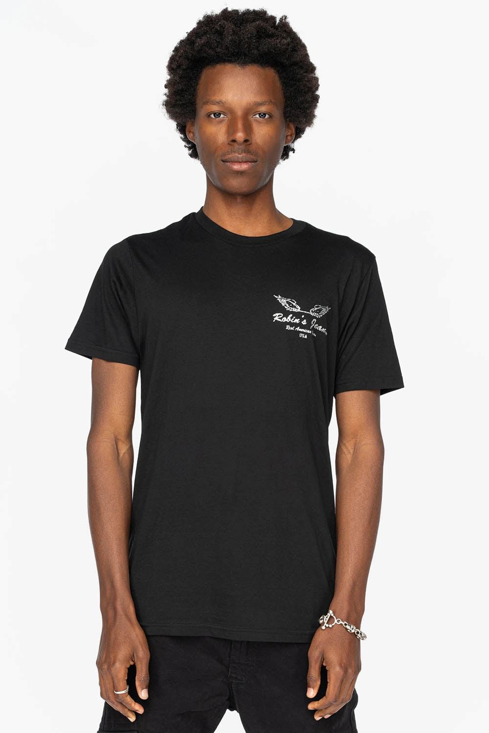 Light and Breathable ROBIN WINGS TEE IN BLACK SILVER GLITTER