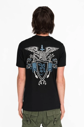 Casual Appeal ROBINS HERALDY CREST SILVER GLITTER TEE IN BLACK