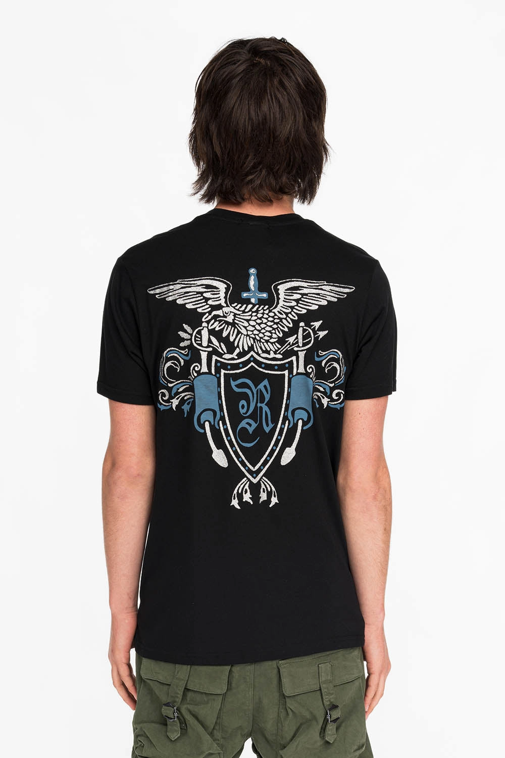 Casual Appeal ROBINS HERALDY CREST SILVER GLITTER TEE IN BLACK