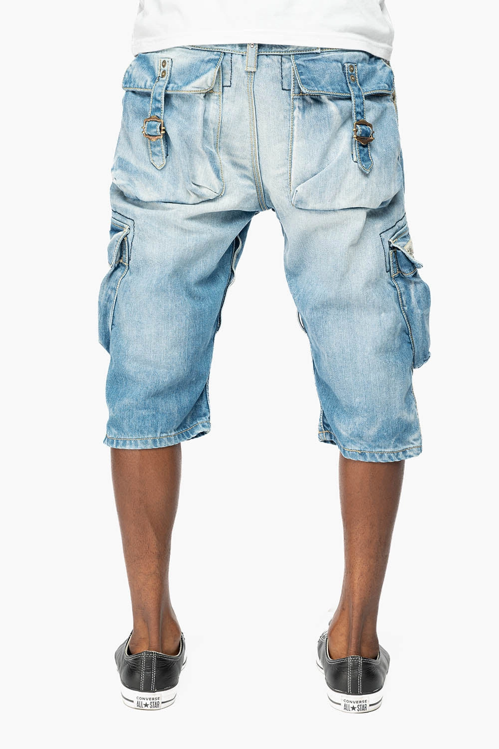 Rainy Day Brunch Outfit ROBINS LIMITED EDITION MILITARY CARGO SHORTS IN 5D LIGHT BLUE  WASH WITH EMBALISHMENT