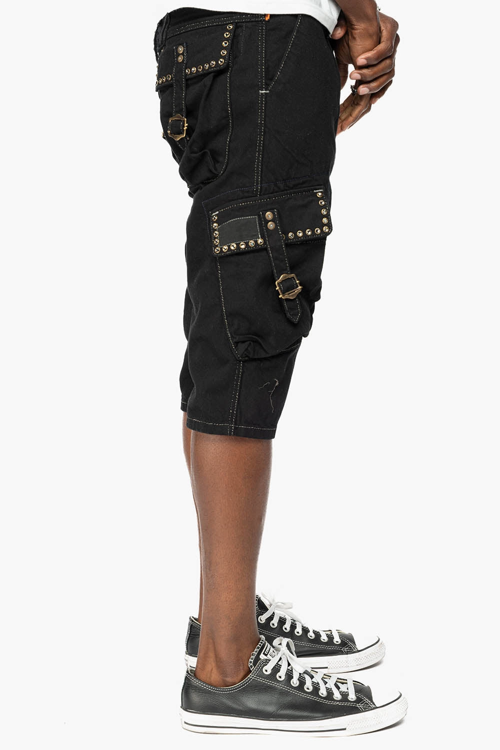 ROBINS LIMITED EDITION MILITARY CARGO SHORTS IN PURE BLK WITH BLK DIAMOND CRYSTALS Smart Style Night Out Everyday Holiday Vibes