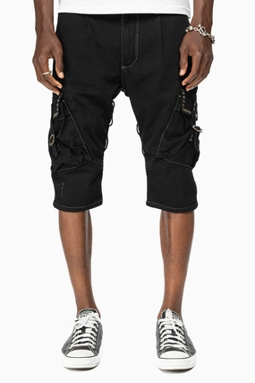 Traveler Gear Brunch Outfit Casual Friday ROBINS LIMITED EDITION MILITARY CARGO SHORTS IN PURE BLK WITH BLK DIAMOND CRYSTALS