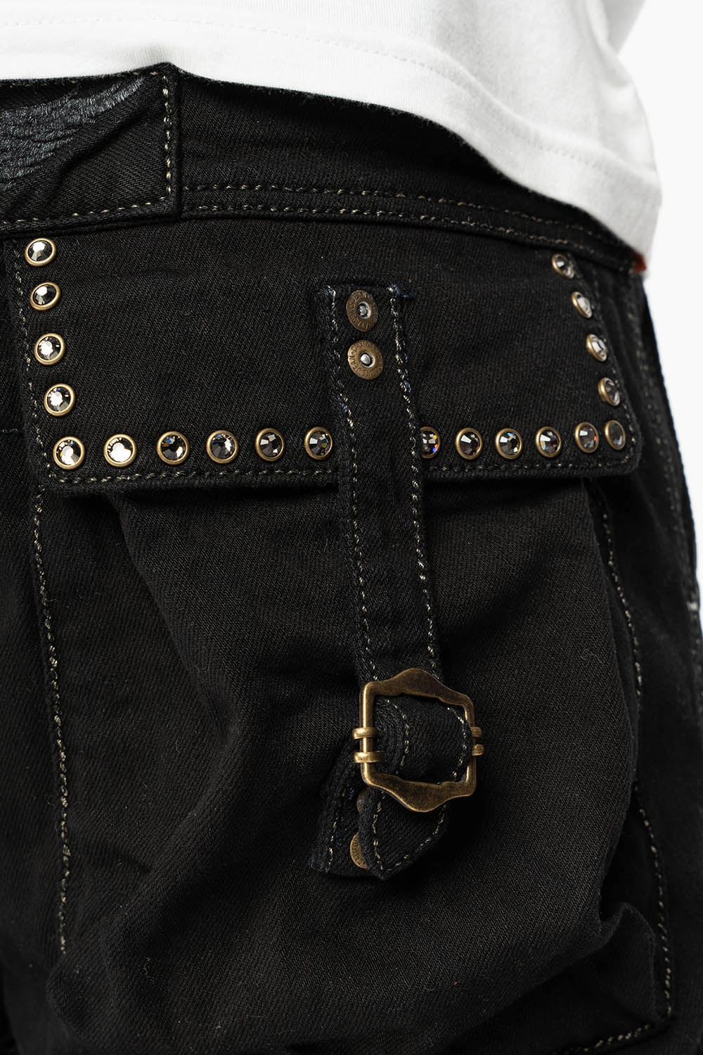 Smooth Road Trip ROBINS LIMITED EDITION MILITARY CARGO SHORTS IN PURE BLK WITH BLK DIAMOND CRYSTALS