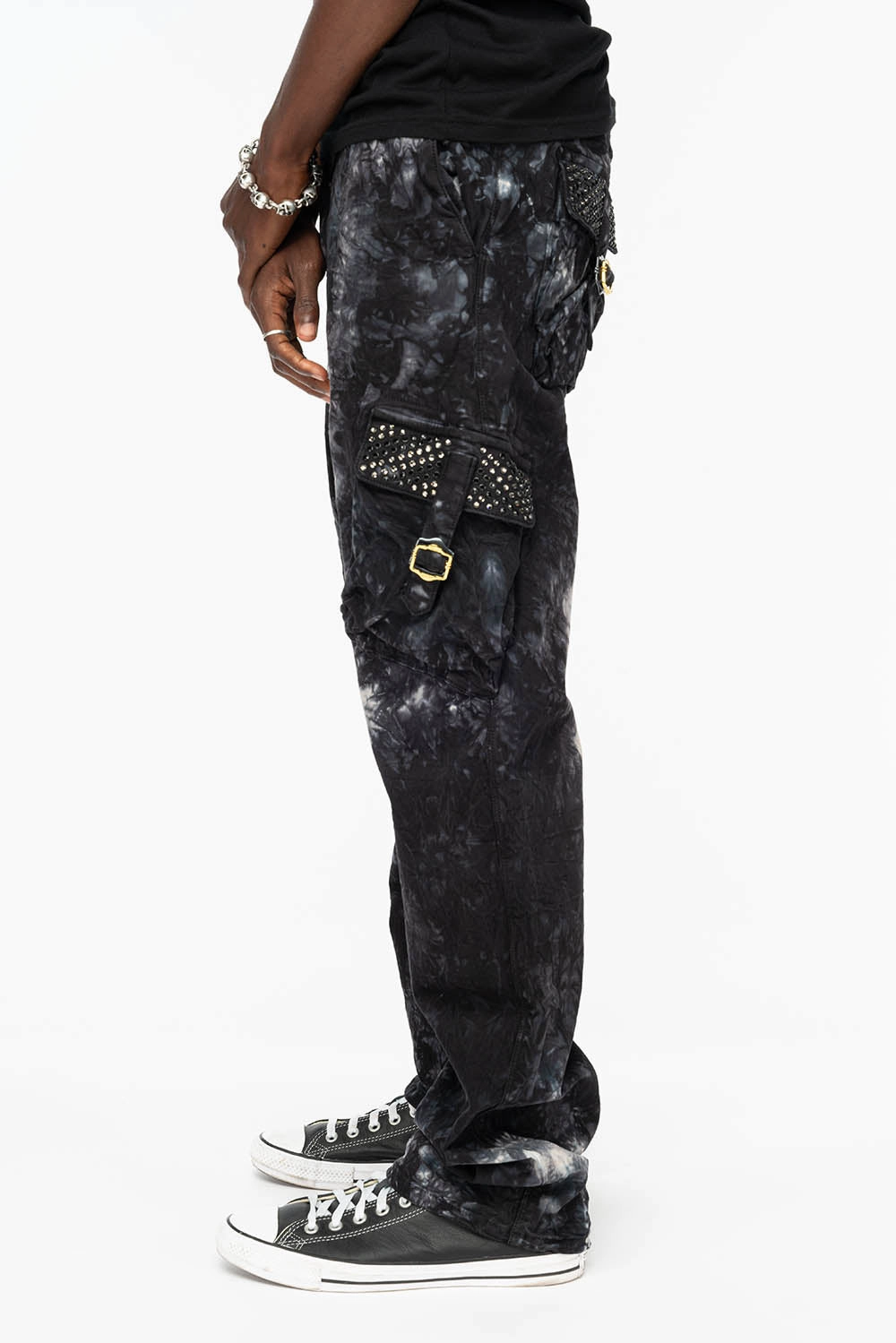 ROBINS NEW MILITARY STYLE CARGO PANTS IN ASTROBLACK WITH BLK DIAMOND AND JET BLK CRYSTALS Matching Basic High-End Style