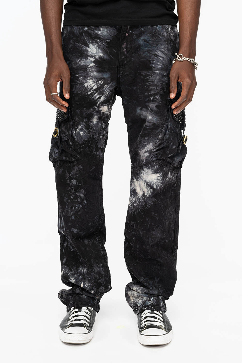 Easy Match Multi Season Piece ROBINS NEW MILITARY STYLE CARGO PANTS IN ASTROBLACK WITH BLK DIAMOND AND JET BLK CRYSTALS