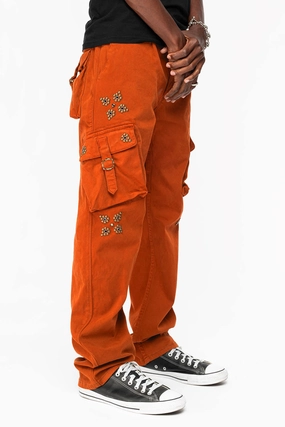 Polished Look ROBINS NEW MILITARY STYLE CARGO PANTS IN ORANGE  WITH WESTERN CRYSTAL MOTIF