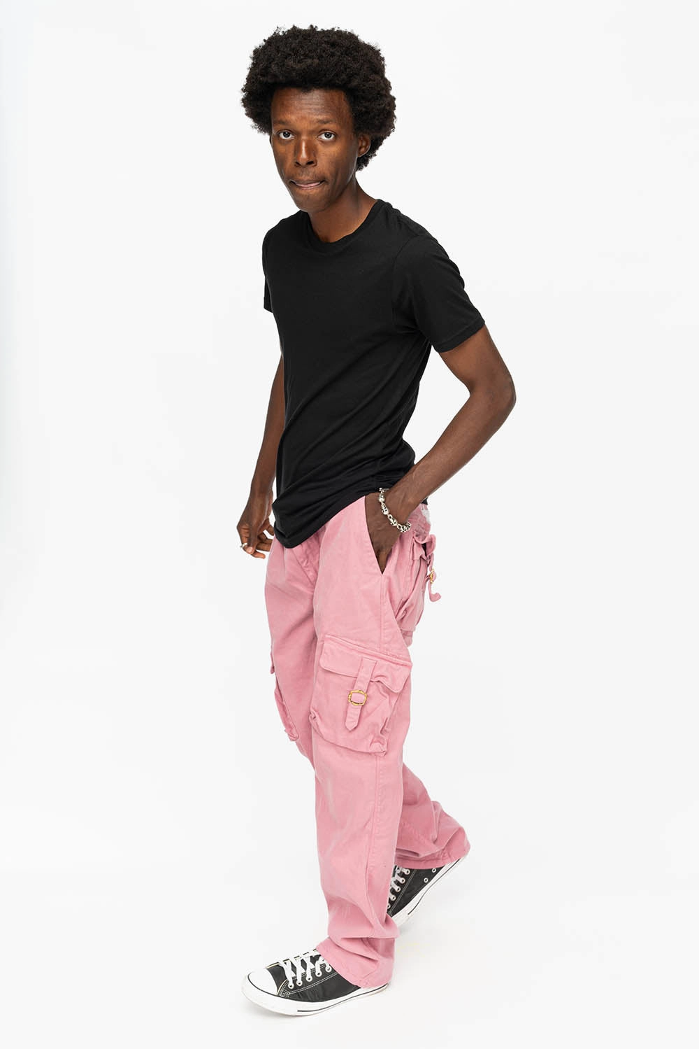 Party Look Modern Minimalist Relaxed Style City Walk Trend Setter ROBINS NEW MILITARY STYLE CARGO PANTS IN PINK COLOR WASH