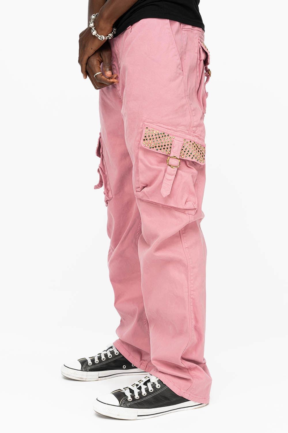 ROBINS NEW MILITARY STYLE CARGO PANTS IN PINK WITH CRYSTAL AB AND MONTANA CRYSTALS Quality Basic Street Cool