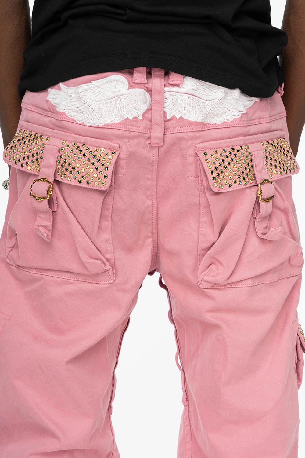 Brunch Outfit Vintage Lover Formal ROBINS NEW MILITARY STYLE CARGO PANTS IN PINK WITH CRYSTAL AB AND MONTANA CRYSTALS