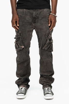 Comfy Waist ROBINS NEW MILITARY STYLE CARGO PANTS IN VINTAGE CHARCOAL COLOR WASH