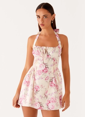 Rosalie Halter Mini Dress - Vintage Pink Floral Soft Presence